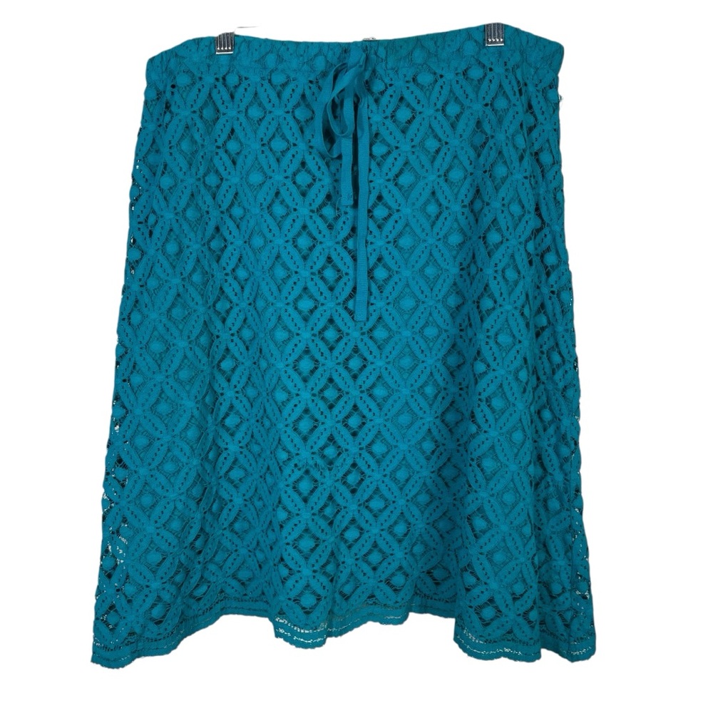 Sophie Max Teal Blue Lace Tie Waist Knee Length A-Line Skirt XL Summer Travel